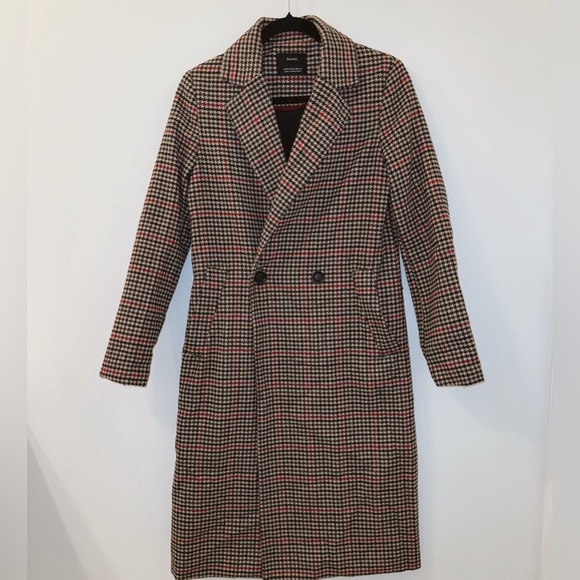 Bershka Long Women's Houndstooth Coat - Picture 6 of 11